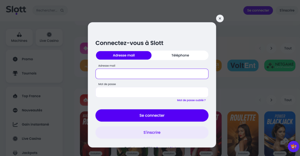 slott casino login